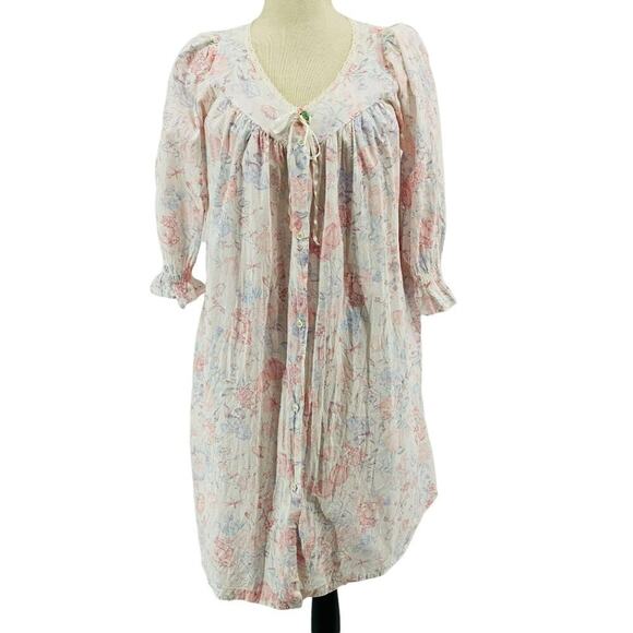 Vintage Lands End House Coat Floral Button Front Robe Lightweight Size Medium - Picture 7 of 7